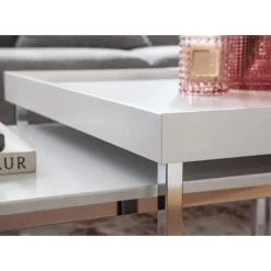 Rootz Sæt med 2 Træ - Metal Sofabord Firkantet Hvid Moderne - Sidebord 2-delt - Design stueborde - Træbord indskudsborde