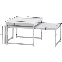 Rootz Sæt med 2 Træ - Metal Sofabord Firkantet Hvid Moderne - Sidebord 2-delt - Design stueborde - Træbord indskudsborde