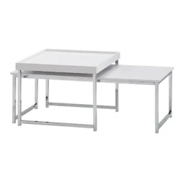 Rootz Sæt med 2 Træ - Metal Sofabord Firkantet Hvid Moderne - Sidebord 2-delt - Design stueborde - Træbord indskudsborde