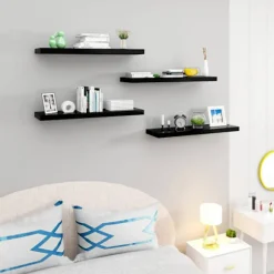 Rootz sæt med 4 væghylder - Displayhylder - Opbevaringsreoler - Holdbar MDF & PVC finer - Nem installation - Fugtbestandig - Understøtter op til 15 kg | Fyndiq