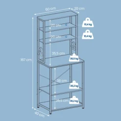 Rootz Standing Kitchen hylde - Mikrobølgestand - 6 Tier Rack - Rumbesparelse - 40 x 60 x 167 cm