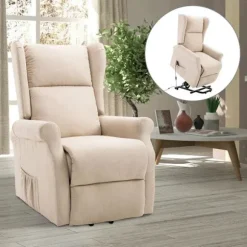Rootz Stand-up Chair - Fjernbetjeningsstol - Tv Stol - Linned + Træ + Skum - Creme - 72,5 X 94 X 109 Cm