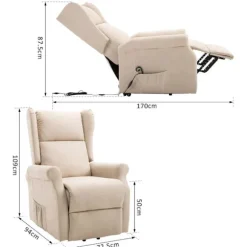 Rootz Stand-up Chair - Fjernbetjeningsstol - Tv Stol - Linned + Træ + Skum - Creme - 72,5 X 94 X 109 Cm