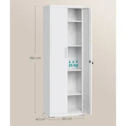 Rootz Steel Opbevaringsskab - Højt skab - Grå - Organizerhylde - 40cm x 60cm x 180cm - Metal - 30,9kg - 25kg Kapacitet - Montering påkrævet