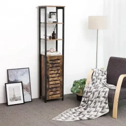 Rootz stående hylde - Højskab - Højskab i industriel stil - Højskab med spjælddør - Spånplade/jernramme - Vintage - 37 x 30 x 167 cm (L x B x H)