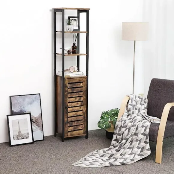 Rootz stående hylde - Højskab - Højskab i industriel stil - Højskab med spjælddør - Spånplade/jernramme - Vintage - 37 x 30 x 167 cm (L x B x H)