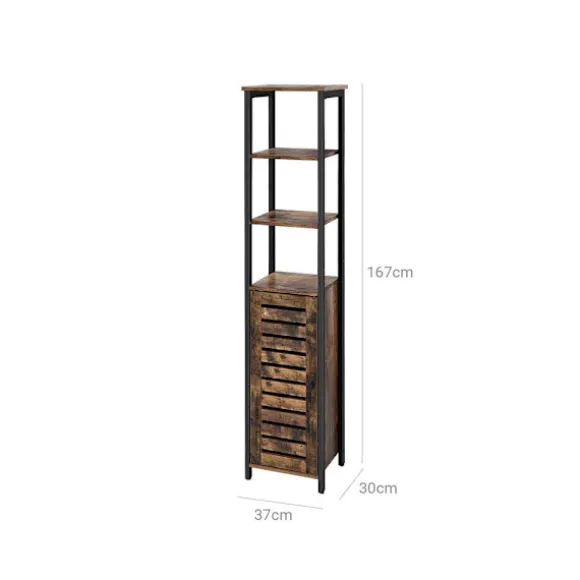 Rootz stående hylde - Højskab - Højskab i industriel stil - Højskab med spjælddør - Spånplade/jernramme - Vintage - 37 x 30 x 167 cm (L x B x H)