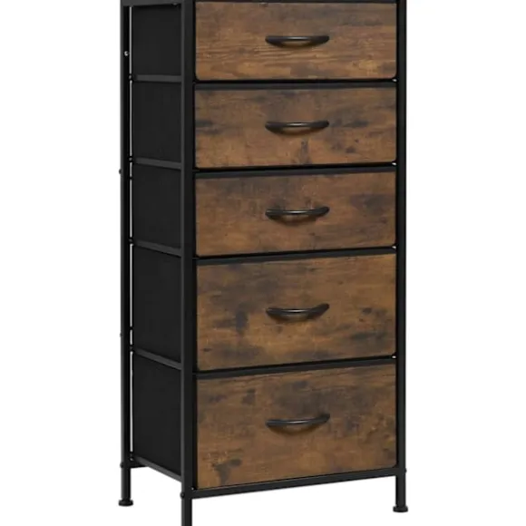 Rootz stofskuffekiste med vintage trælook - Kommode til soveværelset - Skænk med 5 skuffer - Organizer - 45,5 x 95,5 x 30 cm