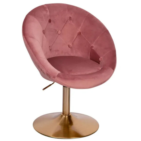 Rootz stol fløjl pink - guld design drejestol - Club lænestol polstret stol med ryglæn - Drejelig lænestol Cocktail lænestol Lounge - Lænestol med sto | Fyndiq