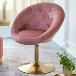 Rootz stol fløjl pink - guld design drejestol - Club lænestol polstret stol med ryglæn - Drejelig lænestol Cocktail lænestol Lounge - Lænestol med sto | Fyndiq