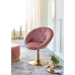 Rootz stol fløjl pink - guld design drejestol - Club lænestol polstret stol med ryglæn - Drejelig lænestol Cocktail lænestol Lounge - Lænestol med sto | Fyndiq