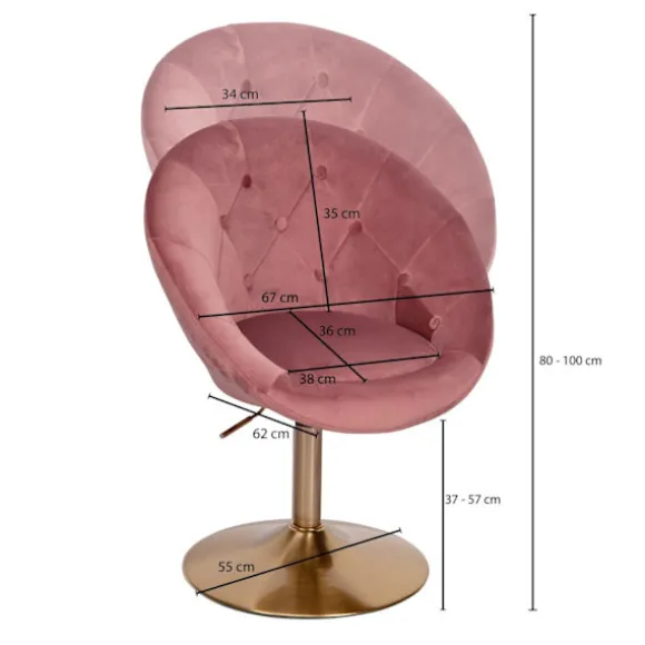Rootz stol fløjl pink - guld design drejestol - Club lænestol polstret stol med ryglæn - Drejelig lænestol Cocktail lænestol Lounge - Lænestol med sto | Fyndiq