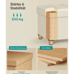 Rootz Storage Ottoman - Fodskammel - Legetøjskasse - Polstret skammel - MDF-ramme - Imiteret linned - 38cm x 38cm x 40cm