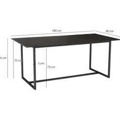 Rootz stort spisebord - moderne bord - rektangulært spisebord - stabile metalben - 180 cm x 90 cm x 76 cm
