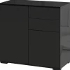 Rootz Ståskab - Skænk Kommode - Moderne Stil - 2 Skuffer - 2 Skabe - Spånplade - Sort - 79W x 36D x 74H cm