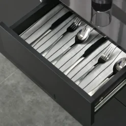 Rootz Ståskab - Skænk Kommode - Moderne Stil - 2 Skuffer - 2 Skabe - Spånplade - Sort - 79W x 36D x 74H cm
