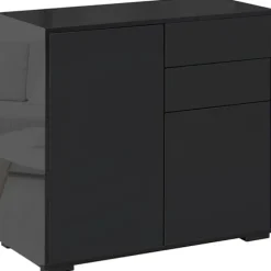 Rootz Ståskab - Skænk Kommode - Moderne Stil - 2 Skuffer - 2 Skabe - Spånplade - Sort - 79W x 36D x 74H cm