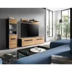 Rootz stue combo - stilfuld medieenhed - elegante møbler - rigelig opbevaring - 221x141x33cm - grå