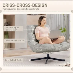 Rootz Swivel Lounge Chair - Accent Lænestol - Polstret Stol - Ekstra bredt sæde, Vandafvisende, Plys Komfort - Lysegrå - 75x95x90cm