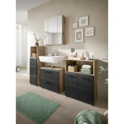 Rootz Tall Standing Cabinet - Fritstående opbevaring - smal arrangør - sort og brun - 2 justerbare hylder - 30x110x30cm