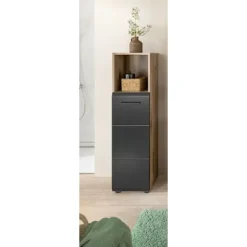 Rootz Tall Standing Cabinet - Fritstående opbevaring - smal arrangør - sort og brun - 2 justerbare hylder - 30x110x30cm