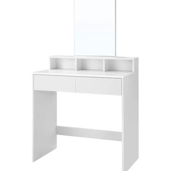 Rootz Toiletbord - Comestica Bord - Make-up bord - 2 skuffer - Spejl - Åbne rum - Forarbejdet træ - Hvid - 80 x 40 x 140 cm