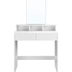 Rootz Toiletbord - Comestica Bord - Make-up bord - 2 skuffer - Spejl - Åbne rum - Forarbejdet træ - Hvid - 80 x 40 x 140 cm