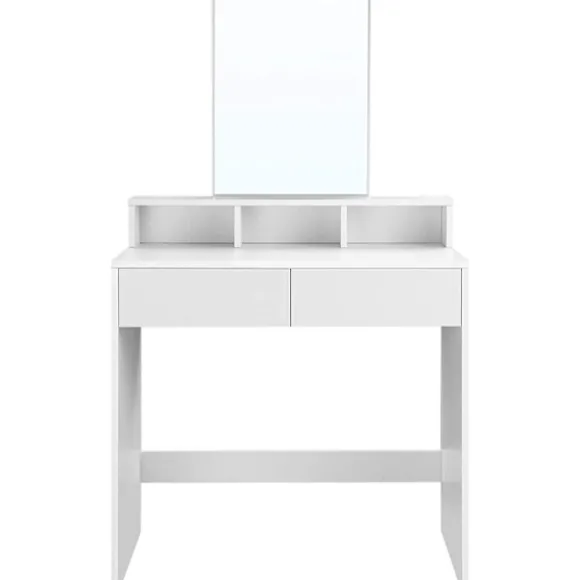 Rootz Toiletbord - Comestica Bord - Make-up bord - 2 skuffer - Spejl - Åbne rum - Forarbejdet træ - Hvid - 80 x 40 x 140 cm