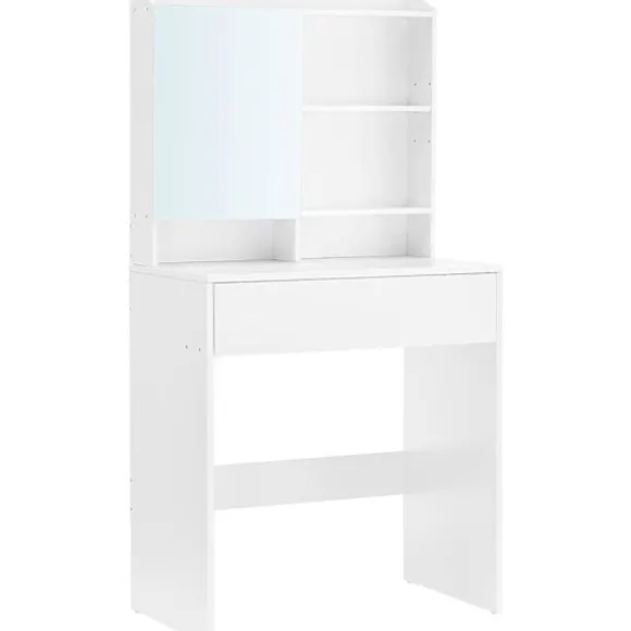 Rootz Toiletbord - Kosmetikbord - Åbne rum - Spejl - 1 skuffe - Justerbare hylder - Hvid - Forarbejdet træ - 70 x 40 x 136 cm