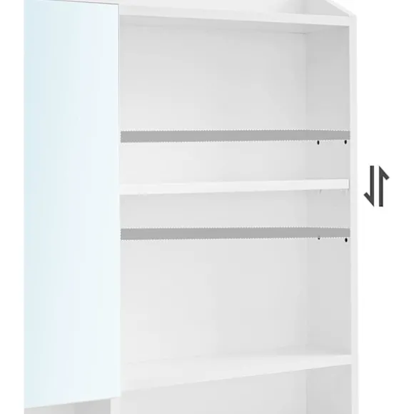 Rootz Toiletbord - Kosmetikbord - Åbne rum - Spejl - 1 skuffe - Justerbare hylder - Hvid - Forarbejdet træ - 70 x 40 x 136 cm
