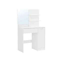 Rootz Toiletbord - Med hylder og skuffe - Makeup Skrivebord med hylder - Soveværelse Organizer - Vaskebord - Stilfuldt vaskebord - Spånplade - Hvid - | Fyndiq