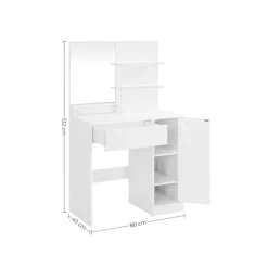 Rootz Toiletbord - Med hylder og skuffe - Makeup Skrivebord med hylder - Soveværelse Organizer - Vaskebord - Stilfuldt vaskebord - Spånplade - Hvid - | Fyndiq
