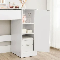 Rootz Toiletbord - Med hylder og skuffe - Makeup Skrivebord med hylder - Soveværelse Organizer - Vaskebord - Stilfuldt vaskebord - Spånplade - Hvid - | Fyndiq