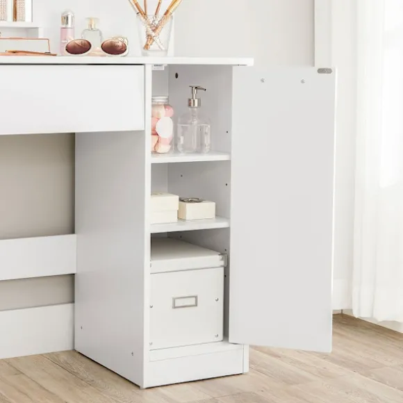 Rootz Toiletbord - Med hylder og skuffe - Makeup Skrivebord med hylder - Soveværelse Organizer - Vaskebord - Stilfuldt vaskebord - Spånplade - Hvid - | Fyndiq