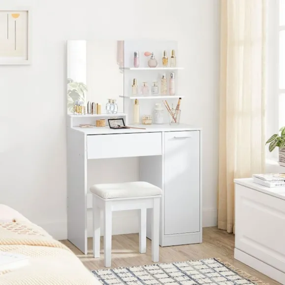 Rootz Toiletbord - Med hylder og skuffe - Makeup Skrivebord med hylder - Soveværelse Organizer - Vaskebord - Stilfuldt vaskebord - Spånplade - Hvid - | Fyndiq