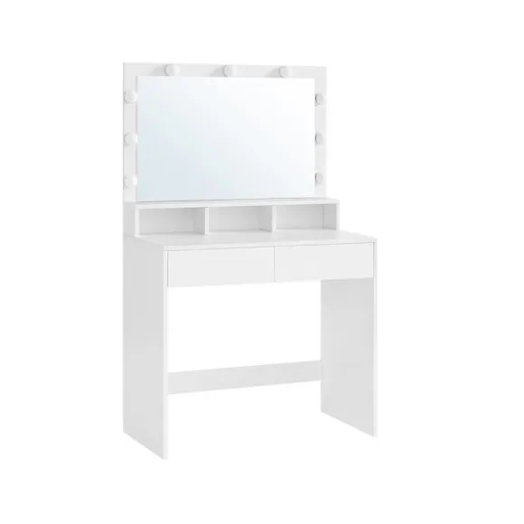 Rootz Toiletbord - Med spejl og glødepærer - Makeup Toiletbord - Oplyst spejlkommode - Kosmetisk vaskebord - Spånplade - Melaminbelægning - Hvid - 80 | Fyndiq