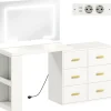 Rootz Toiletbord - Vanity Desk - Makeup Station - LED-spejl, stikkontakter, opbevaring - Organiseret morgenrutine - 118x78x135cm, Hvid