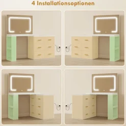 Rootz Toiletbord - Vanity Desk - Makeup Station - LED-spejl, stikkontakter, opbevaring - Organiseret morgenrutine - 118x78x135cm, Hvid