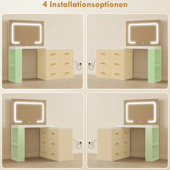 Rootz Toiletbord - Vanity Desk - Makeup Station - LED-spejl, stikkontakter, opbevaring - Organiseret morgenrutine - 118x78x135cm, Hvid
