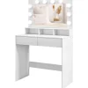 Rootz Toiletbord - Vanity Desk - Makeup Bord - Rigelig opbevaring og belysning - 80W x 40D x 135H cm