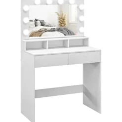 Rootz Toiletbord - Vanity Desk - Makeup Bord - Rigelig opbevaring og belysning - 80W x 40D x 135H cm