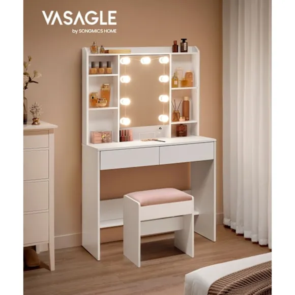 Rootz Toiletbord - Vaskebord - Makeup Skrivebord - Spånplademateriale - Rummelig opbevaring - Nem montering - Anti-tip funktion - Cloud White - 40 cm | Fyndiq
