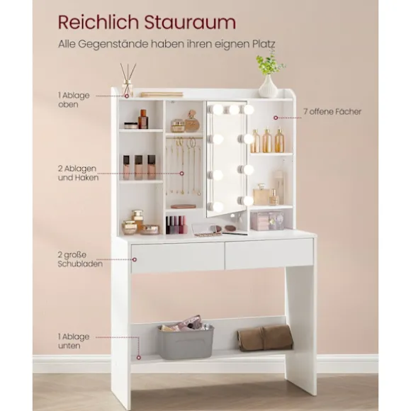 Rootz Toiletbord - Vaskebord - Makeup Skrivebord - Spånplademateriale - Rummelig opbevaring - Nem montering - Anti-tip funktion - Cloud White - 40 cm | Fyndiq