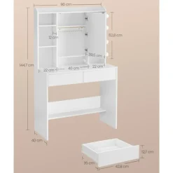 Rootz Toiletbord - Vaskebord - Makeup Skrivebord - Spånplademateriale - Rummelig opbevaring - Nem montering - Anti-tip funktion - Cloud White - 40 cm | Fyndiq