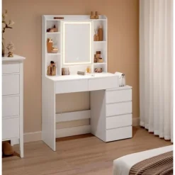 Rootz Toiletbord med LED-belysning - Sminkebord - Makeupbord - Moderne design - Cloud White - 120cm x 40cm x 75cm