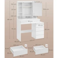 Rootz Toiletbord med LED-belysning - Sminkebord - Makeupbord - Moderne design - Cloud White - 120cm x 40cm x 75cm
