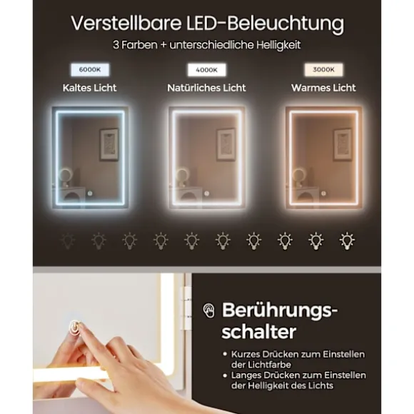 Rootz Toiletbord med LED-lys - Sminkebord - Makeup skrivebord - Moderne - Cloud White - 120cm x 60cm x 75cm