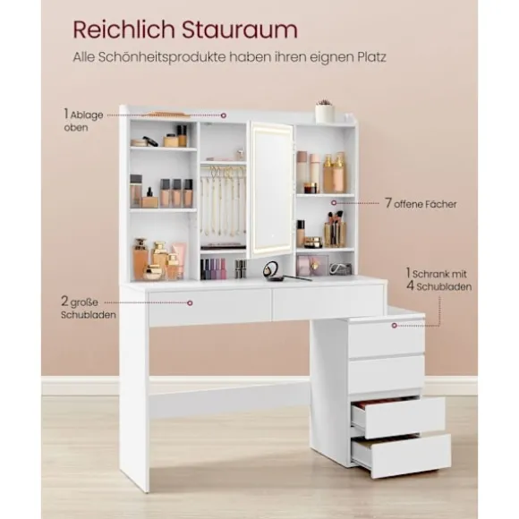 Rootz Toiletbord med LED-lys - Sminkebord - Makeup skrivebord - Moderne - Cloud White - 120cm x 60cm x 75cm