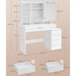 Rootz Toiletbord med LED-lys - Sminkebord - Makeup skrivebord - Moderne - Cloud White - 120cm x 60cm x 75cm