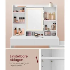 Rootz Toiletbord med LED-lys - Sminkebord - Makeup skrivebord - Moderne - Cloud White - 120cm x 60cm x 75cm